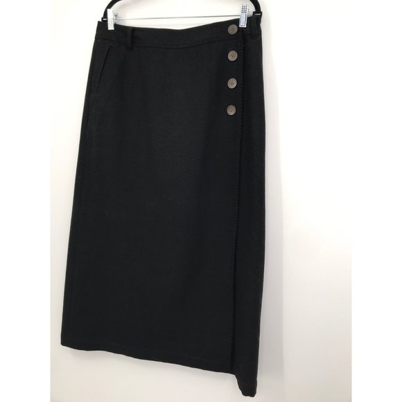 Eddie Bauer Wool Blend Maxi Wrap Skirt Black 14 Tall - Picture 2 of 6